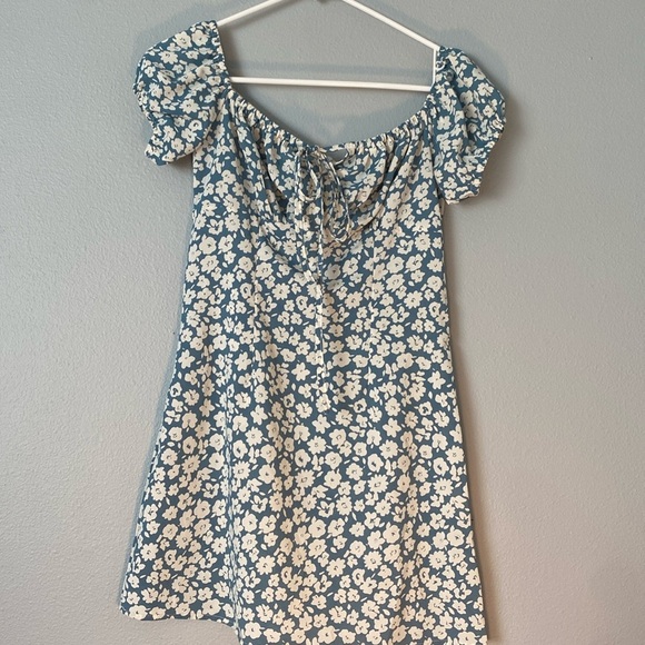 Zaful Blue and White Puff Sleeve Off-Shoulder Mini Dress - Picture 1 of 6